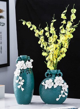 欧式创意陶瓷花瓶样板房客厅家居酒柜装饰品插花新家摆件结婚礼物