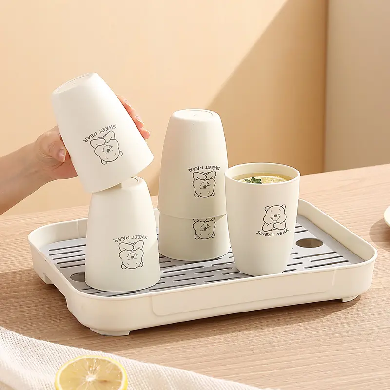 小麦pp简约奶白杯子创意家用可爱熊塑料水杯宿舍刷牙漱口杯喝水杯