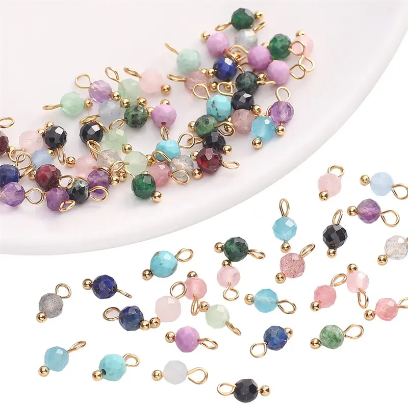 4mm天然石小吊坠石榴石耳环串珠玉石玛瑙散珠饰品配件手串