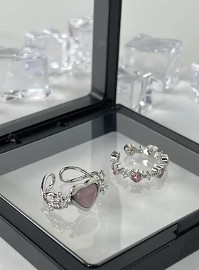 法式轻奢人造石款爱心戒指时尚气质食指戒指环个性新款手饰女