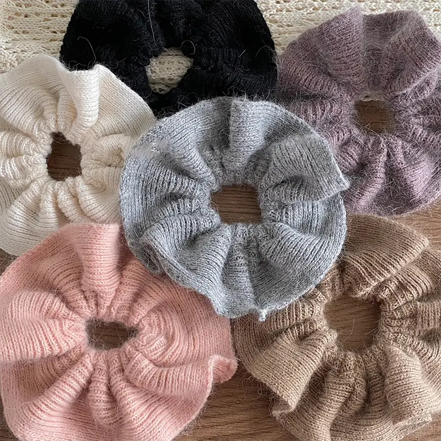 超大号氛围感软糯发圈韩系头花浣熊毛绒针织可爱纯色发绳头绳发饰