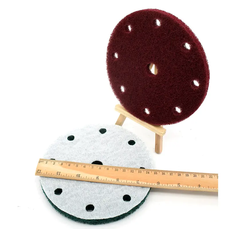 外贸货源 6寸9孔圆盘背绒工业百洁布自粘抛光盘菜瓜布除锈抛光