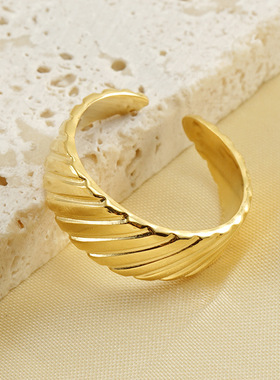 不锈钢欧美时尚个性简约复古风戒指钛钢18k金色钢色活口戒指