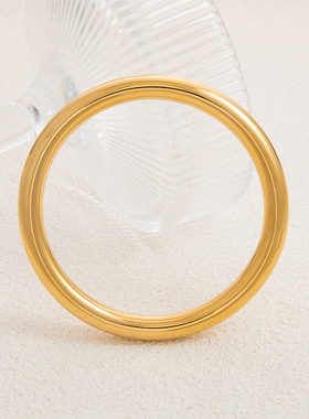 欧美简约不锈钢镀18K金手镯轻奢小众设计感光面素圈手环饰品