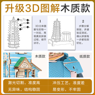 古代名楼建筑3D立体木质拼图拼装模型儿童diy手工益智力玩具礼物
