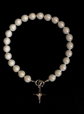 欧美夸张个性极简反光荧大珍珠项链小众嘻哈男女十字架卫衣颈链