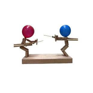 竹节人对战玩具气球木头人对战竹节人击剑刺气球玩具双人PK桌面玩