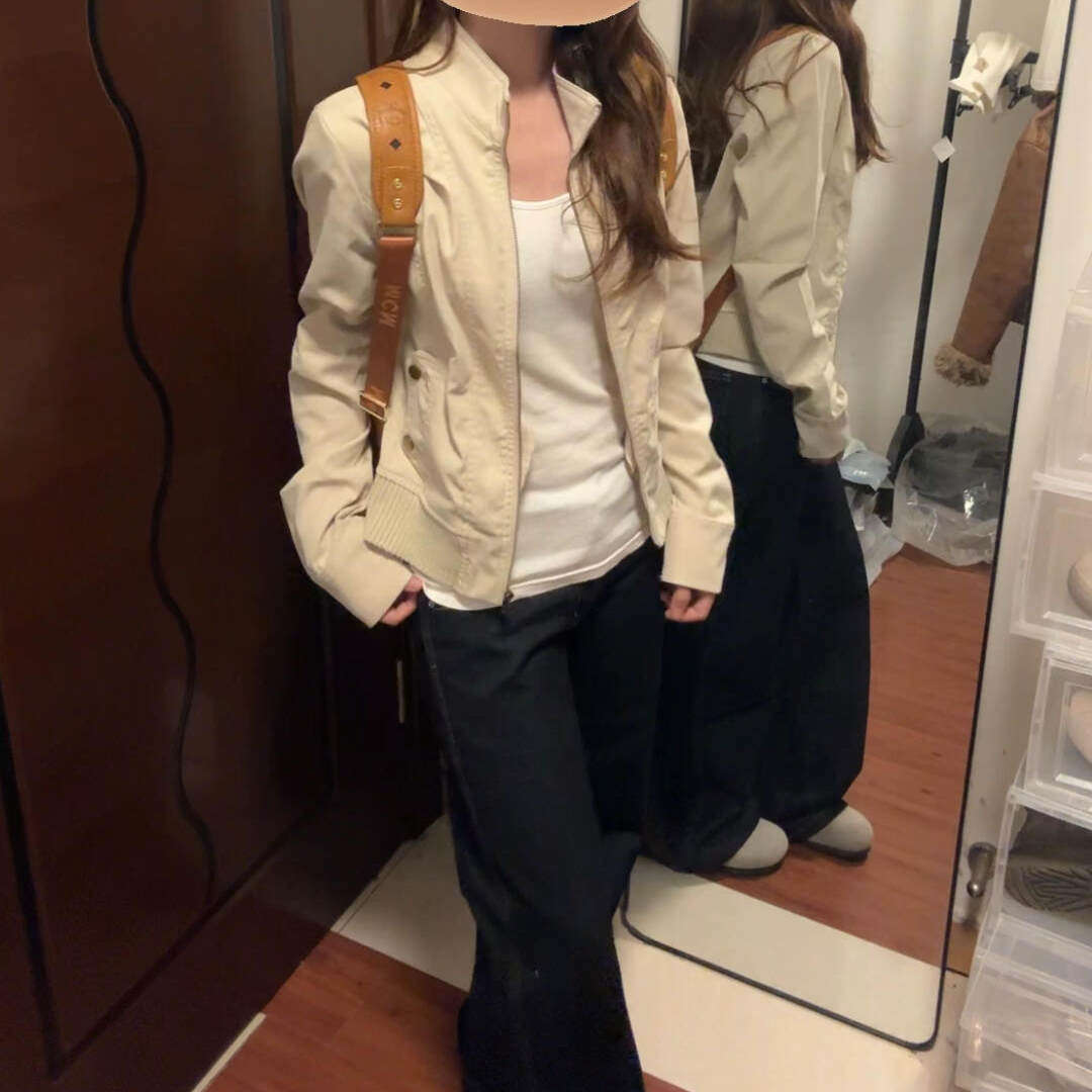 早秋美式复古夹克薄外套女春秋季2025新款小个子女士短款休闲上衣