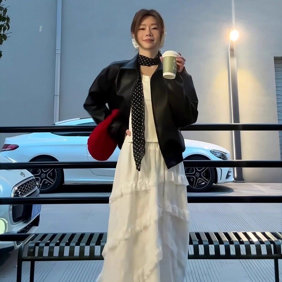 美式复古黑色皮衣外套女秋季新款高级感拉链短款机车服pu皮夹克潮