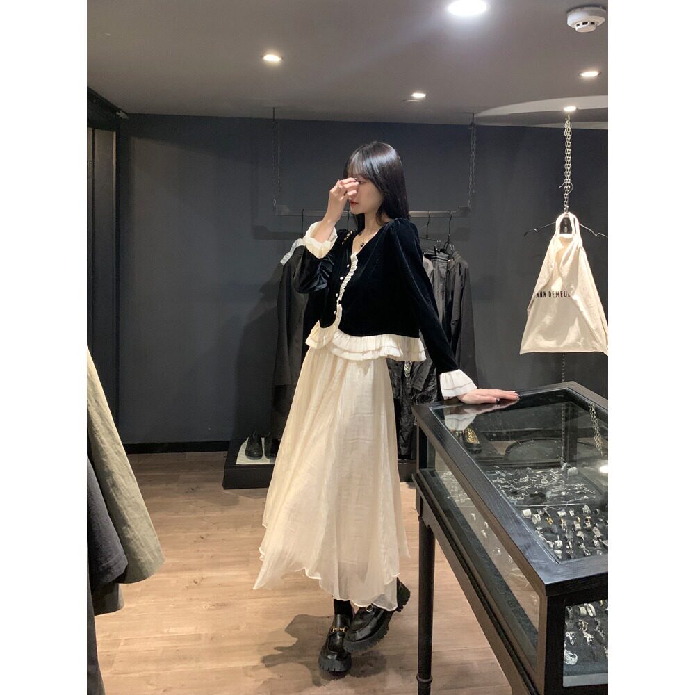 秋装新款2026年温柔套装仙女纱裙高级气质中长裙两件套女