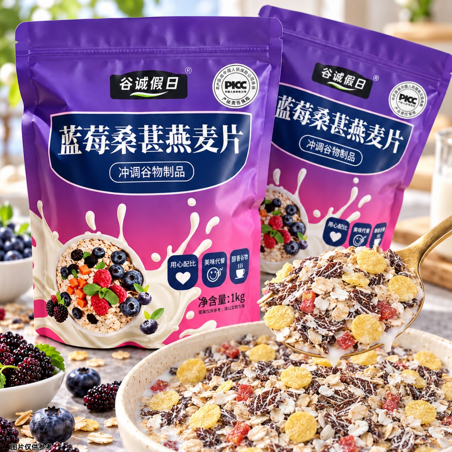 蓝莓桑葚燕麦片1kg*2大袋办公室下午茶日常休闲加餐简餐冲饮燕麦