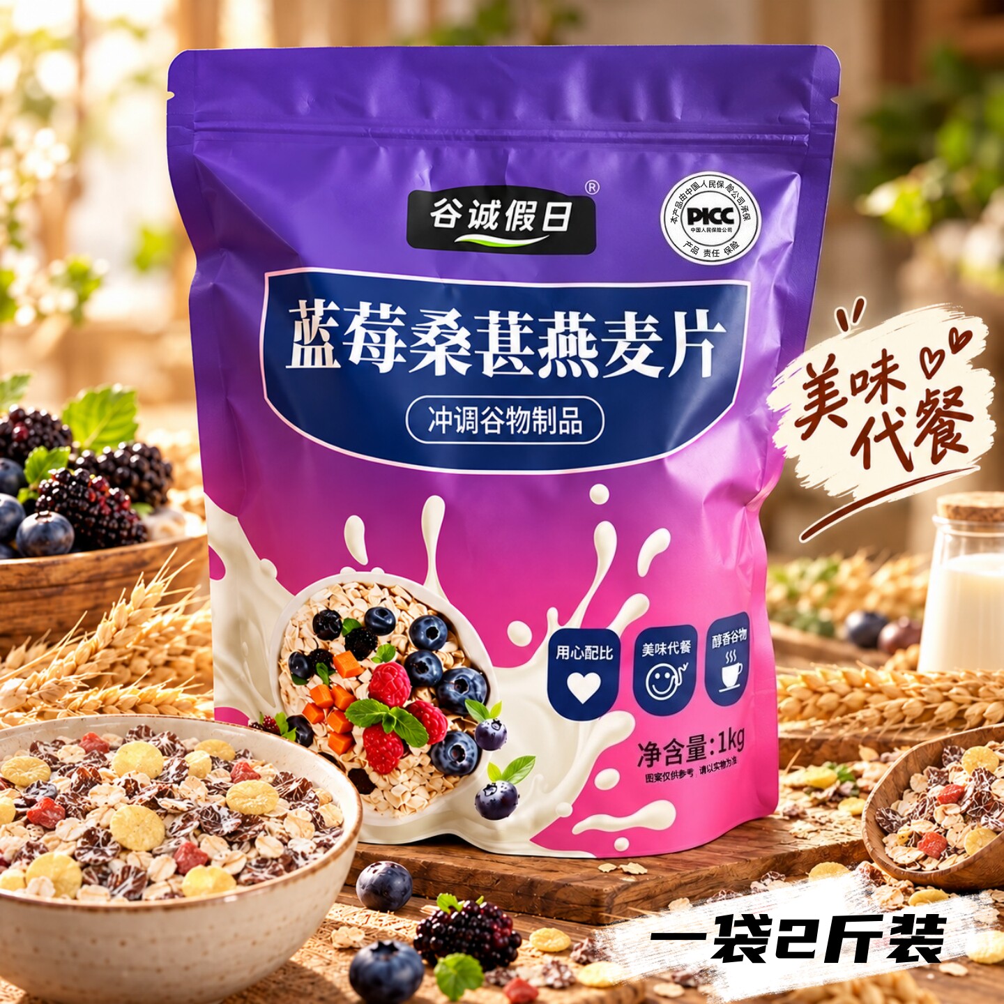 【大袋2斤装】蓝莓桑葚燕麦片早餐免煮即食美味饱腹香浓食品