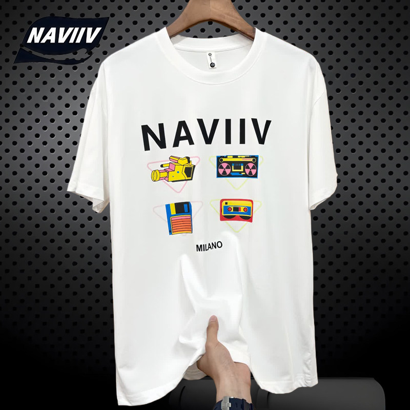 Naviiv欧洲站短袖T恤男夏季新款潮牌印花圆领ins微宽松情侣装休闲