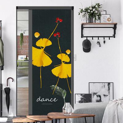 优诗曼无轨亚麻布隔断门阳台空调保温门帘全遮光推拉折叠隐形移门