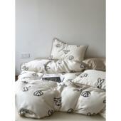 少女卡通风60支兰精天丝四件套夏季 丝滑日韩式 涂鸦风小兔床上用品