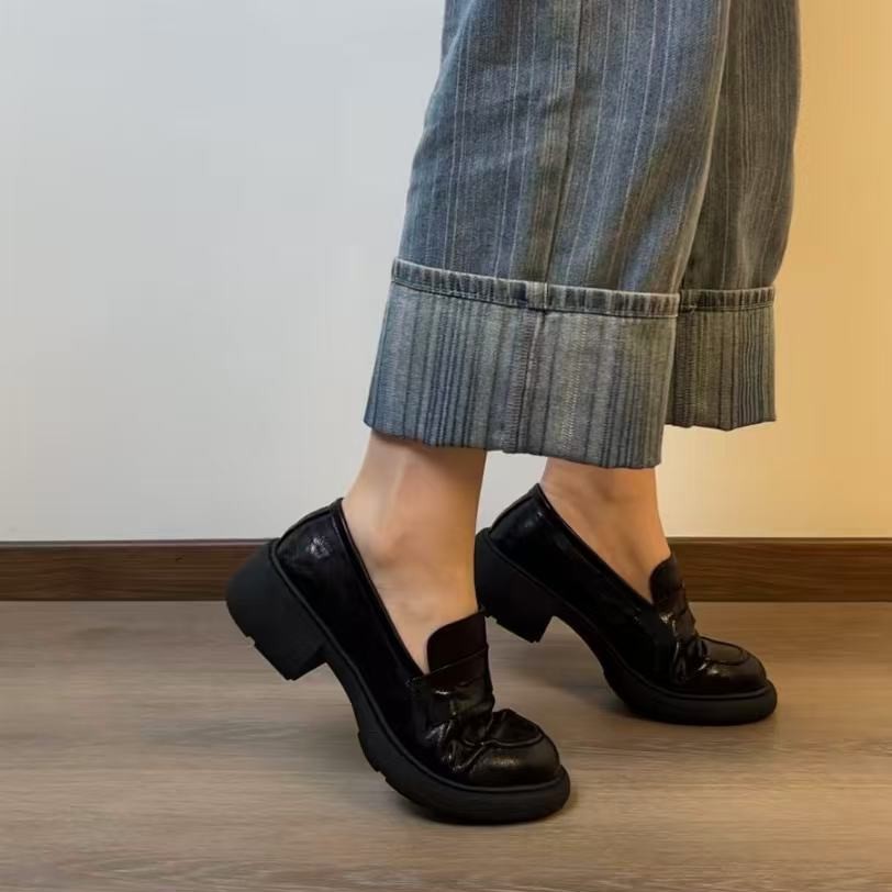 5CM头层羊皮小皮鞋女春秋新款软皮乐福鞋英伦单鞋豆豆女鞋34-43