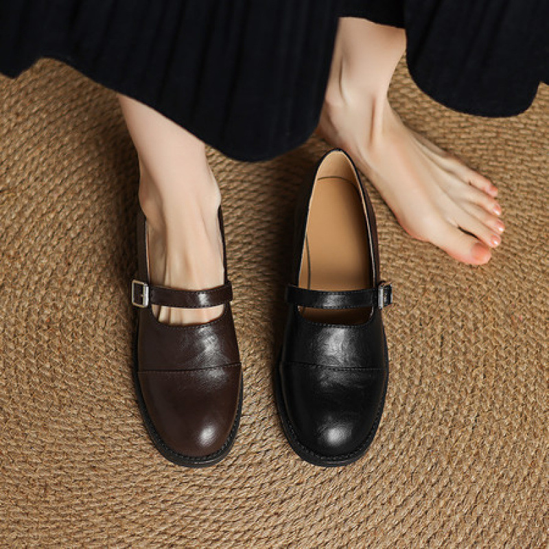 棕色乐福鞋女2025秋季新款浅口粗跟玛丽珍鞋英伦风小皮鞋配裙子