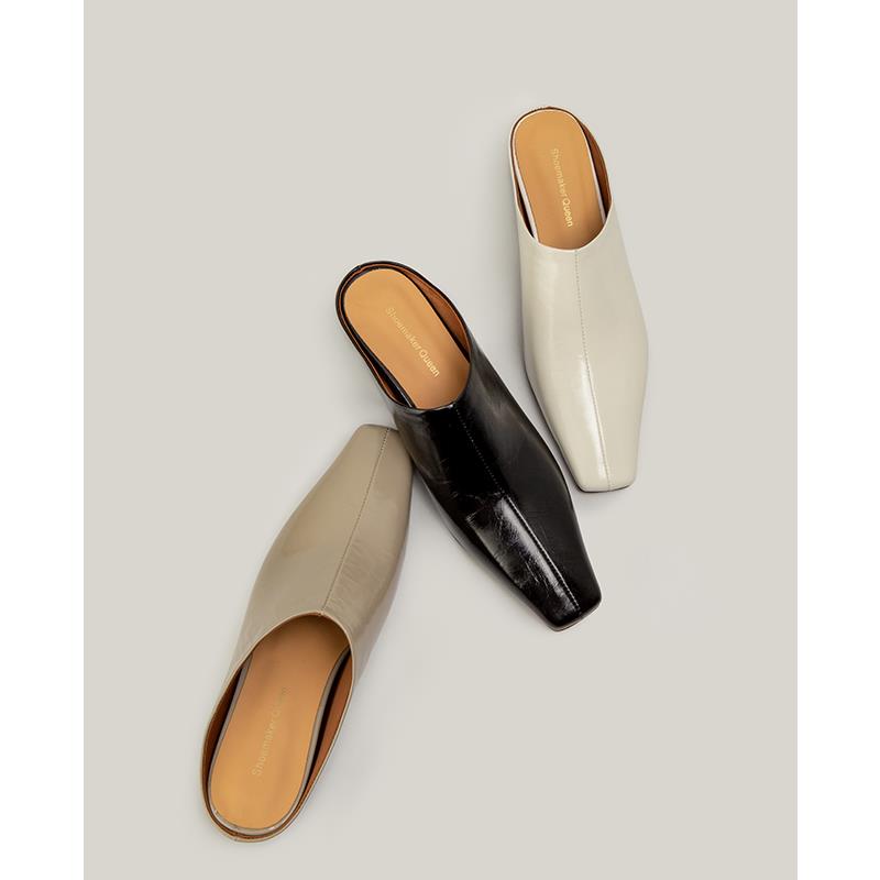 【鞋匠女王×原创设计】欧美真皮穆勒拖鞋包头半拖粗跟慵懒风凉拖