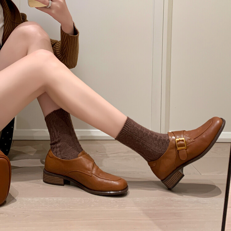 水洗头层牛皮复古擦色乐福鞋女春秋2024新款英伦风皮鞋春夏季新款