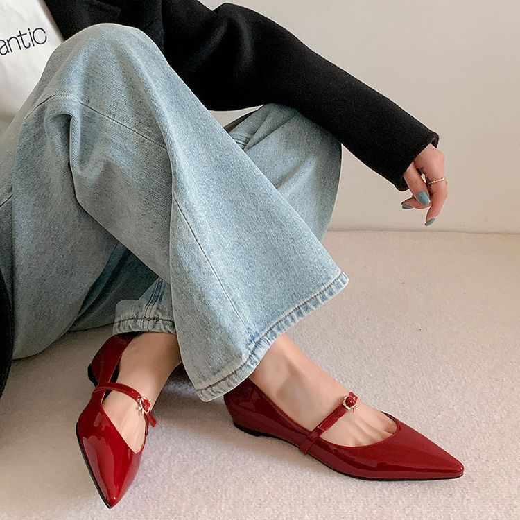 尖头内增高头层猪皮牛二层皮覆膜2025年春季浅口单鞋玛丽珍鞋春夏