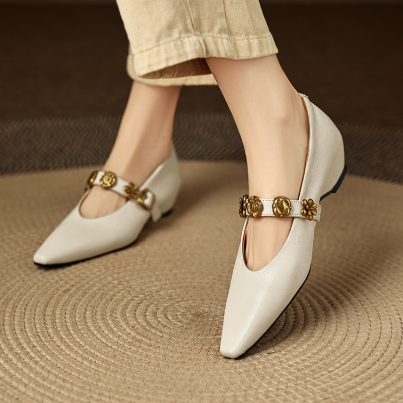 3.5cm内增高软羊皮浅口软底单鞋女春秋新款真皮一字扣带玛丽珍鞋