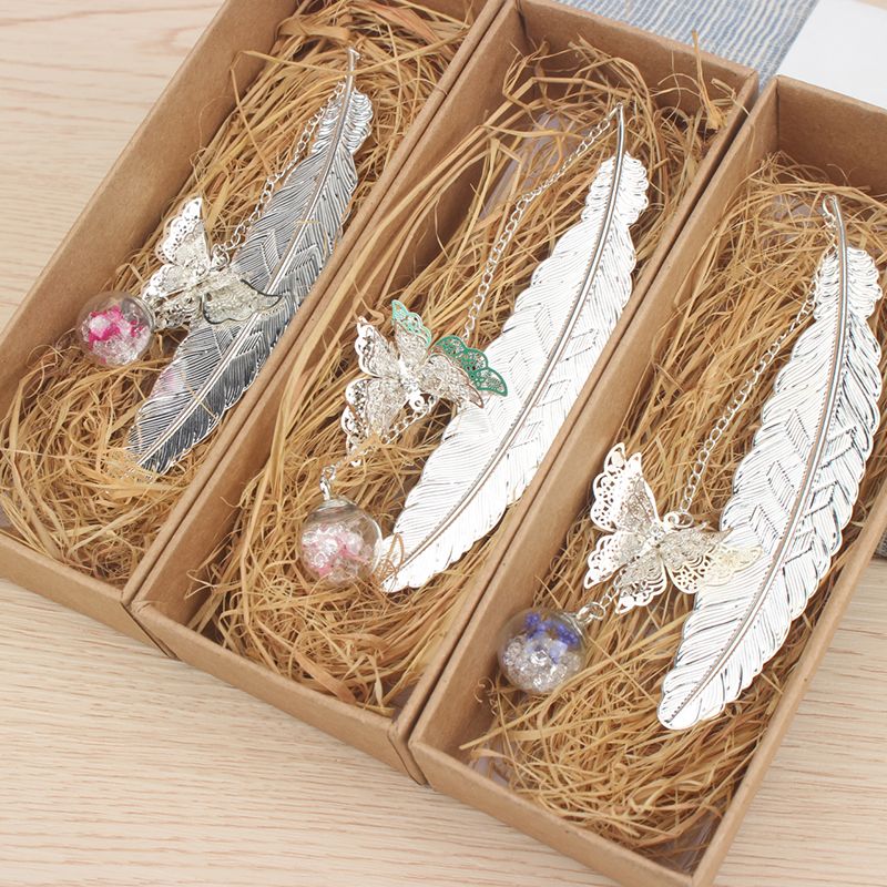 古风金属叶子羽毛叶脉礼盒书签中国风送老师创意生日圣诞节礼物