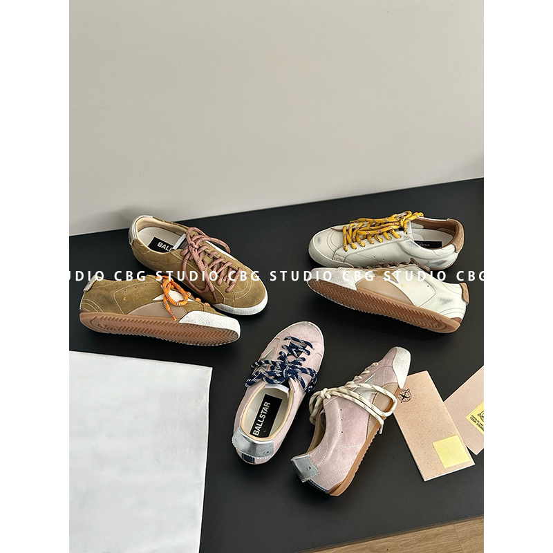 cbg/正确板 复古美学！25ss拼色做旧星星小脏鞋内增高休闲板鞋女