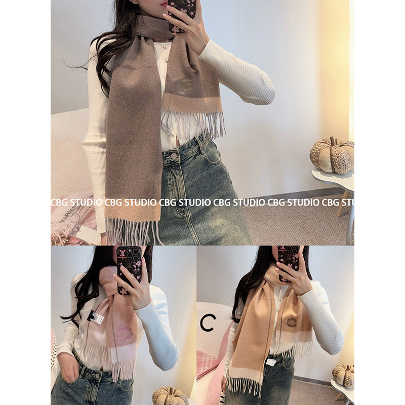 cbg/温柔甜美~25Fw冬季新品 小香风水波纹流苏羊绒围巾女100%羊毛