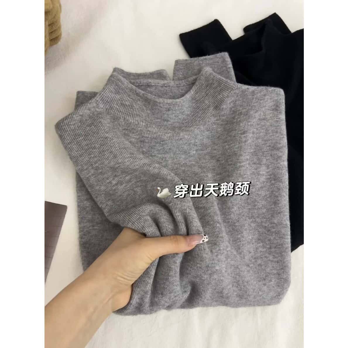 奶fufu软糯半高领针织打底衫女秋冬内搭叠穿森系宽松立领毛衣上衣