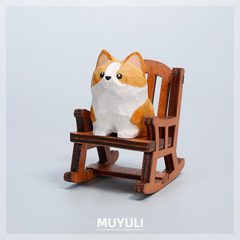 木雕工位情绪稳定柯基小狗摆件桌面情侣解压治愈系母亲节礼物女生