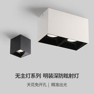 射灯双头led无主灯照明客厅灯卧室方形聚光防眩吸顶式 明装 斗胆灯