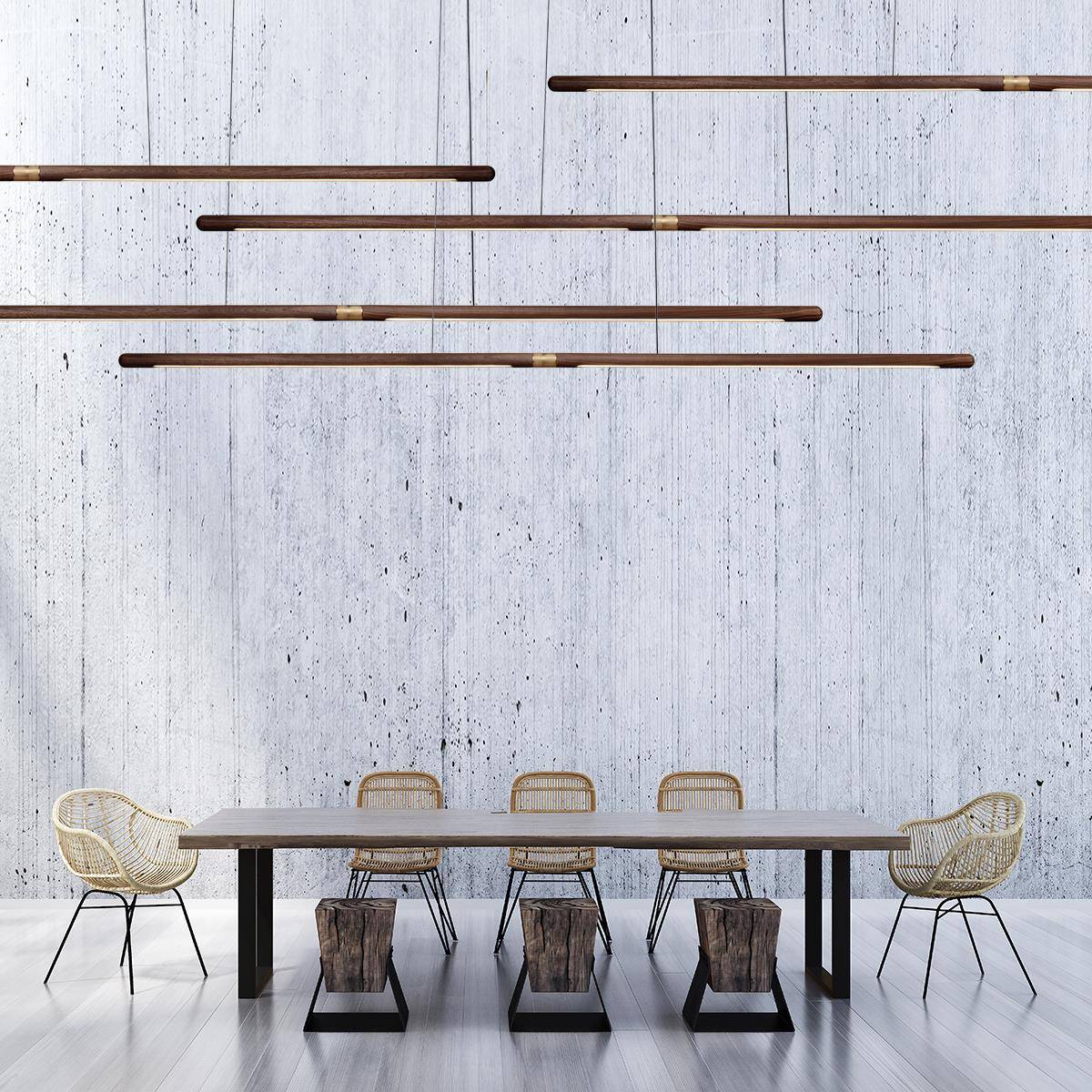 实木网红吊灯现代简约长吊灯led长条北欧餐厅吧台创意灯个性加长