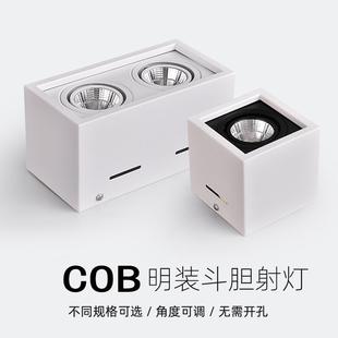 斗胆灯cob射灯筒灯客厅无主灯双头四方形免开孔吸顶盒子灯 led明装