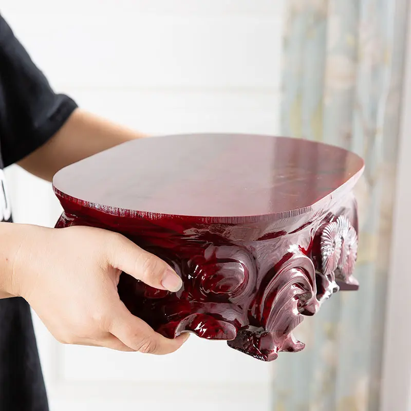 椭圆形实木加厚加高底座花瓶花奇石头托架工艺品摆件佛像家用