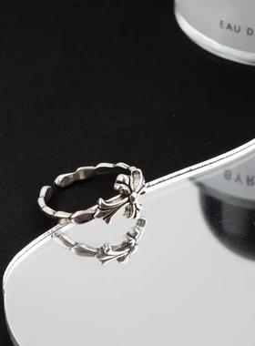 欧美复古十字架戒指女ins冷淡风小众轻奢百搭开口可调节指环饰品