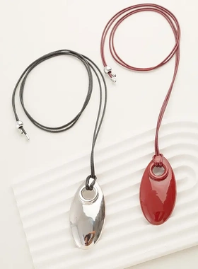 韩国ins博主同款项链酒红色黑色银色吊坠小众设计高级感新款配饰