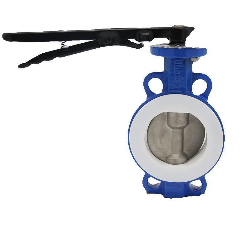 衬氟蝶阀D71F-10软密封铸钢手柄对夹蝶阀不锈钢阀板手动蝶阀DN150
