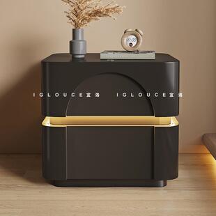 宜洛复古风床头柜意式极简智能床边柜现代简约小收纳柜网红储物柜