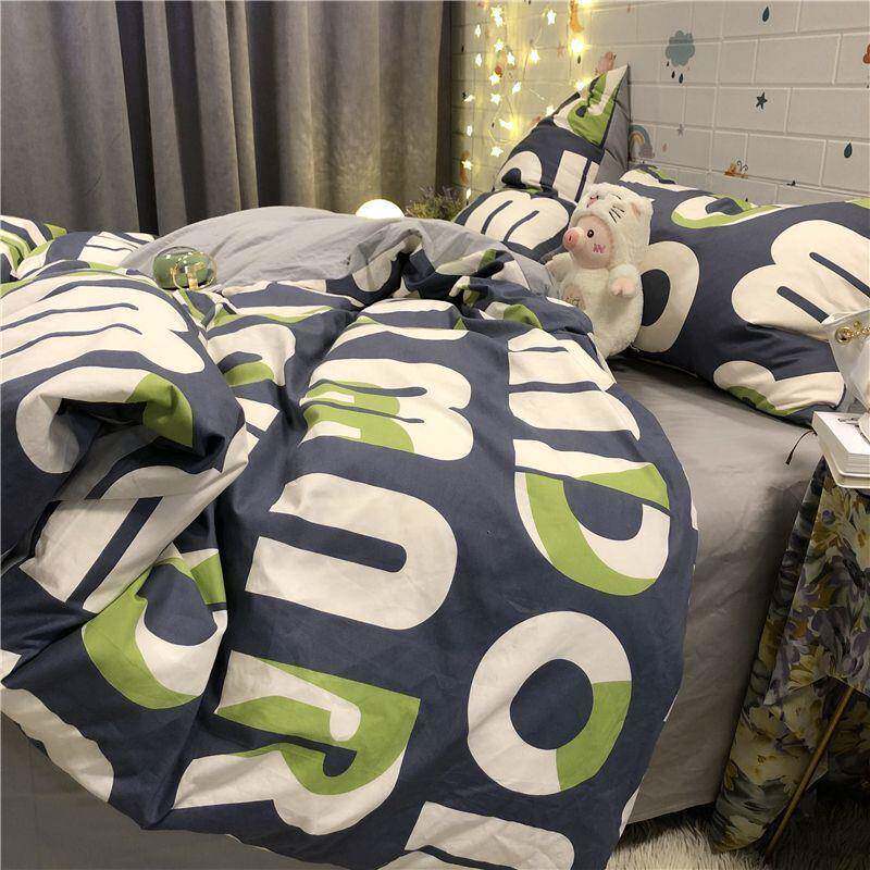 简约纯棉全棉床上用品四件套时尚潮流北欧现代被套床单英文字