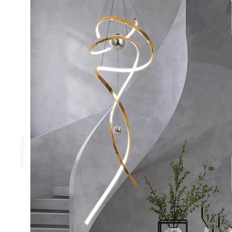 复式楼别墅led中空客厅不锈钢轻奢旋转楼梯灯长吊灯简约极简
