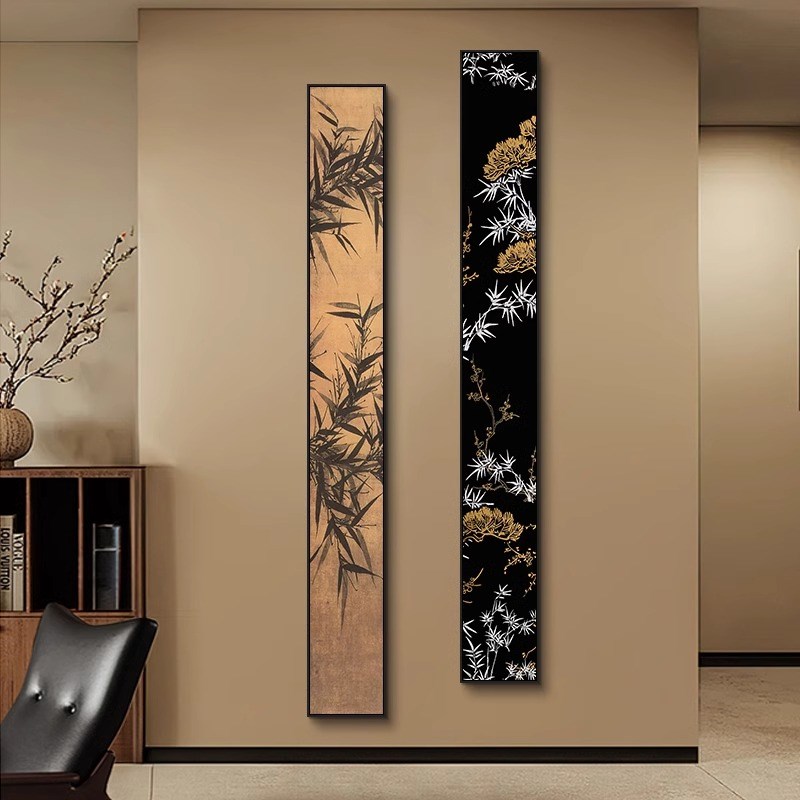 宋代美学挂画窄长条装饰画竖条背景墙壁画法式中古风玄关墙面装饰