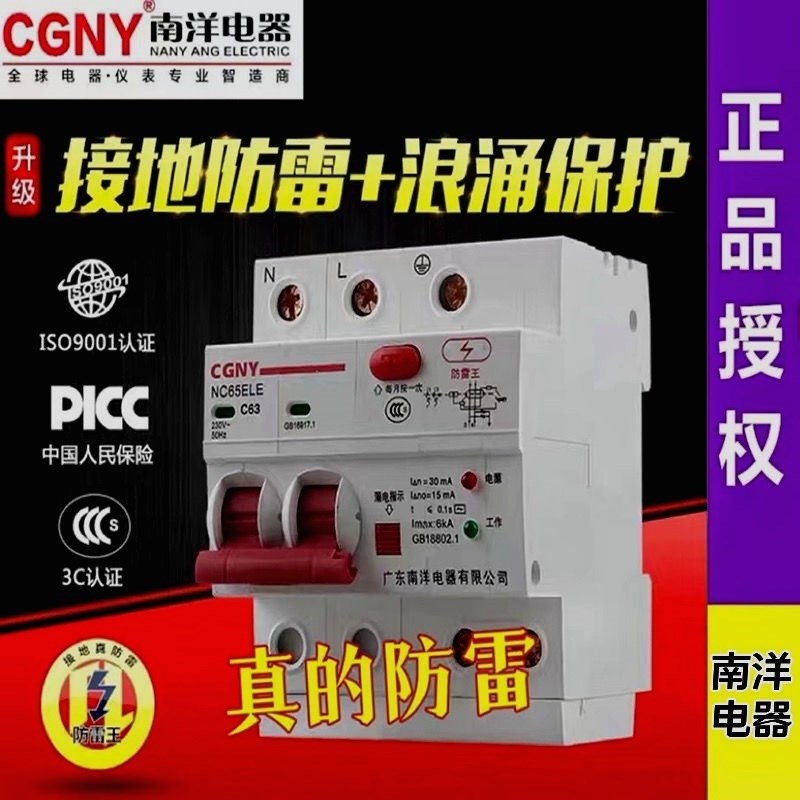 南洋电器漏电总开关真防雷要接地线漏电保护开关2P63A家用断路器