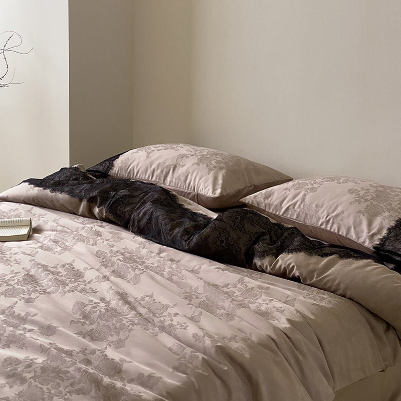轻奢风100S长绒棉提花四件套法式高级感蕾丝花边全棉被套床上用品
