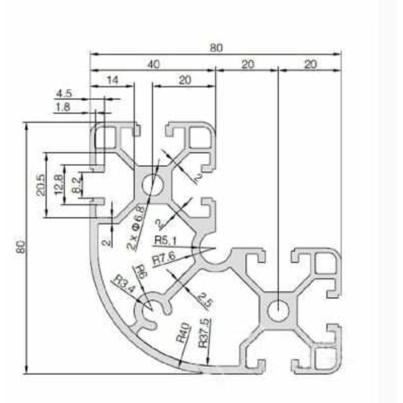 8840R 标准工业铝型材80R型材 8080R半圆铝材弧形铝合金型材半圆