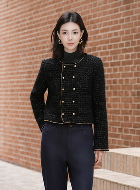 WE PRIVE 经典高雅精致重要场合黑金闪光小香外套上衣