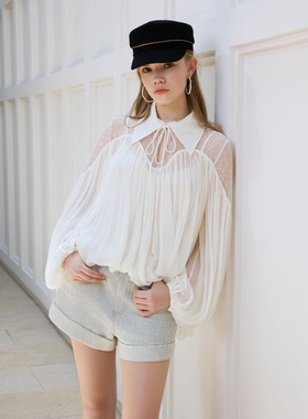 WEPRIVE 轻吟光羽镂空蕾丝衬衫上衣内搭设计衬衫法式宽松长袖