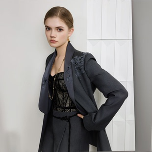 YOLLA 裤 青果领设计感时尚 外套百搭阔腿西装 原创设计 西装 同选