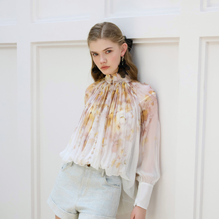 YOLLA 轻奢女装 单排多扣长袖 女士时尚 YL25FW01TP01 真丝衬衫