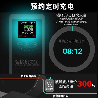 宁点彩屏版接地宝灯塔级智能接地宝免地线充电防漏电火零线220V