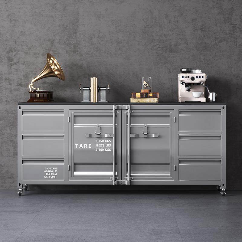 餐柜咖啡机吧台柜铁艺定制工业风台柜靠墙一体置物架现代简约风